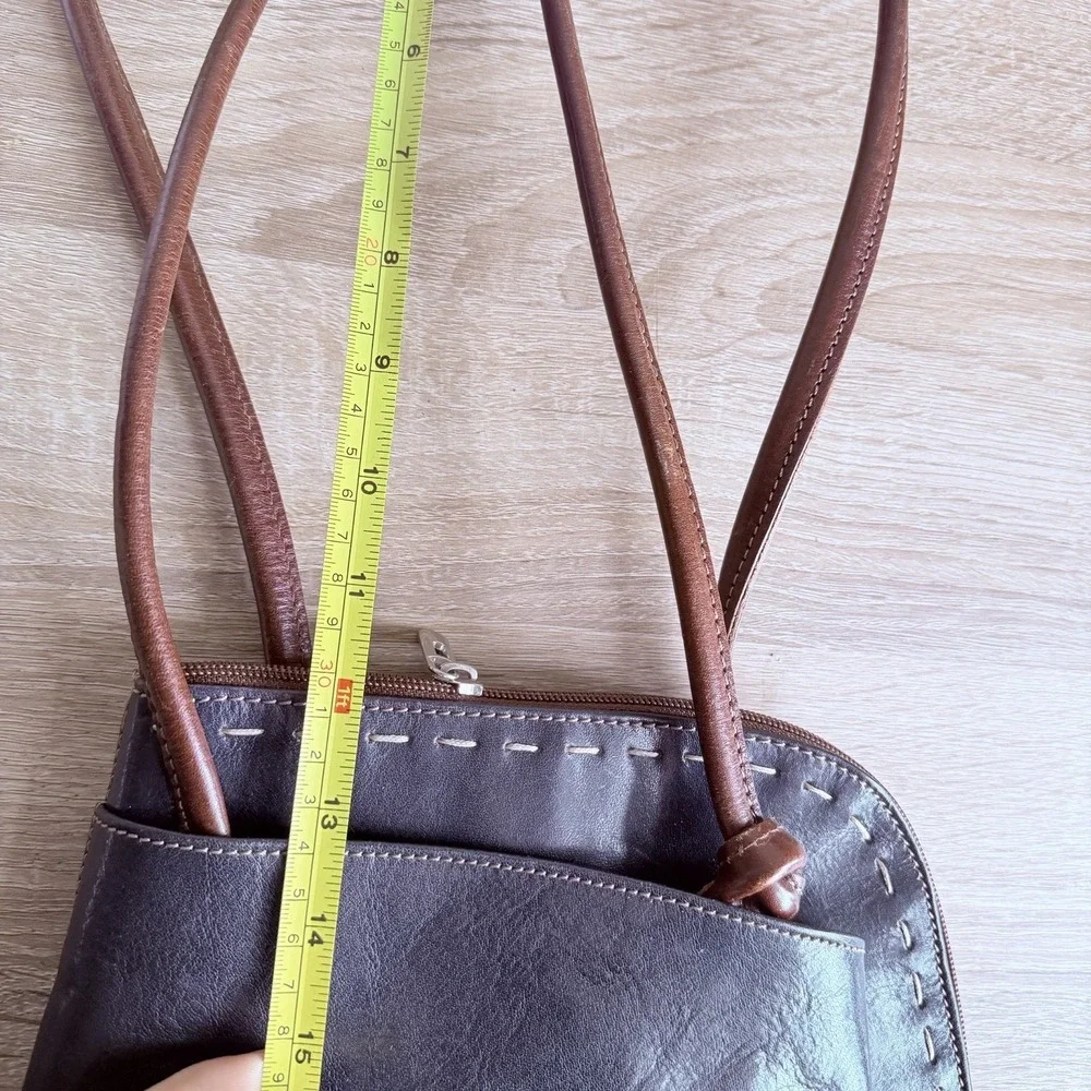 H Joe Stitched Leather Convertible Backpack Women's Navy‎ Brown Made in ITALY